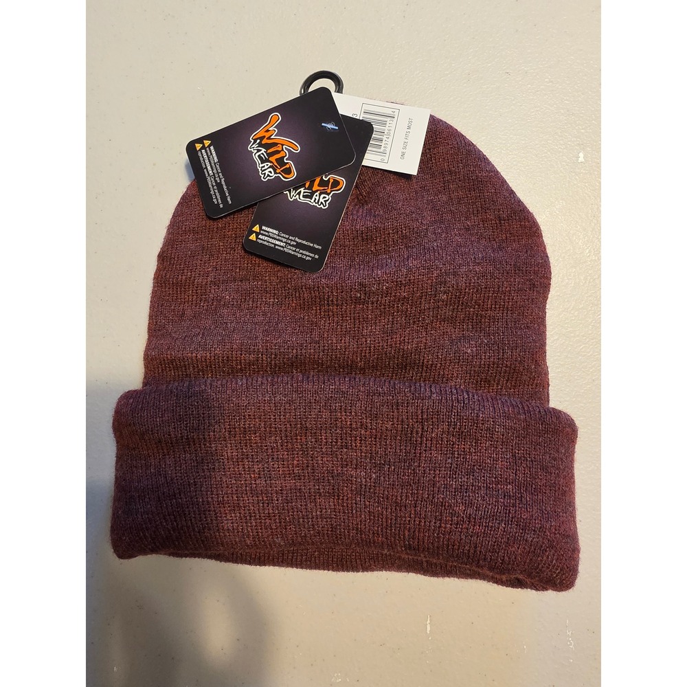 Wild Wear Beanie Hat Unisex OSFM Burgundy Acrylic Knit Cuffed Classic Winter